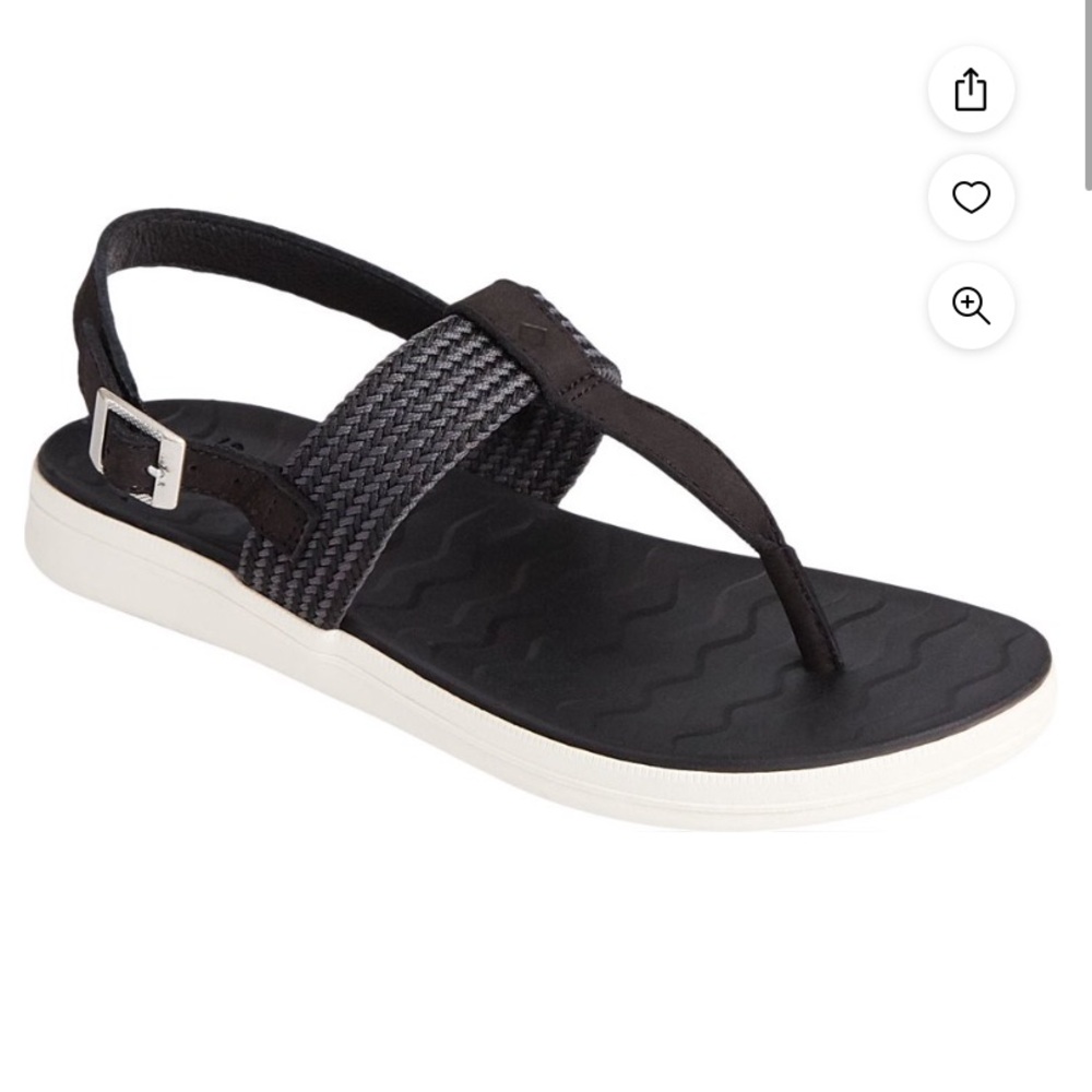 Sperry Adriatic Sling Back Black T-Strap Sandals Size 7 NEW
